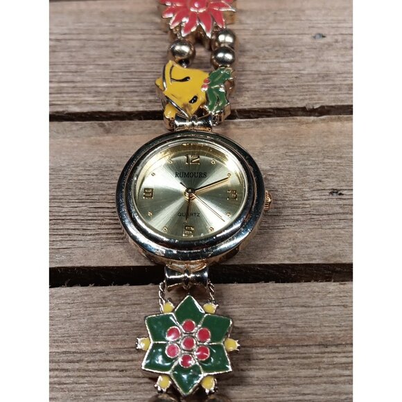 Christmas Watch Rumours Quartz Enameled Bracelet Poinsettias Presents Bells Tree main image 13